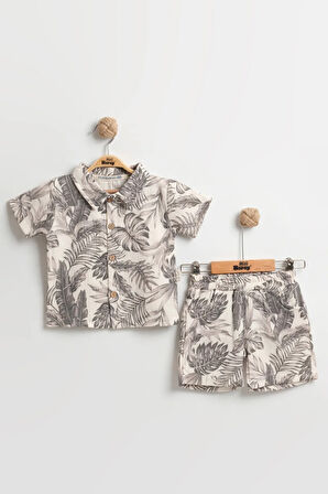 Erkek Bebek Yaprak Baskılı Şortlu Takım (9-12-18 Ay) Hipoalerjenik