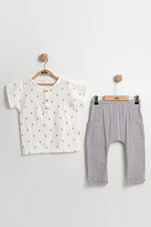 Erkek Çocuk Başak Desenli Yazlık Takım (2-3-4-5 Yaş) Organik Müslin