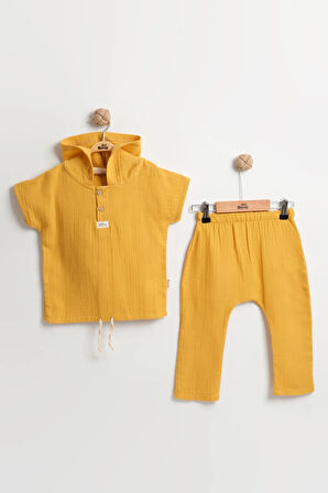 Erkek Bebek Kapüşonlu Müslin Body Takım (9-12-18 Ay) %100 Pamuk