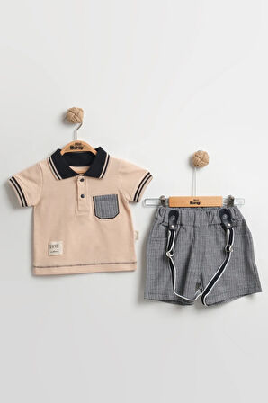 Erkek Bebek Lacost Tarz Askılı Şortlu Takım (9-12-18 Ay) Organik