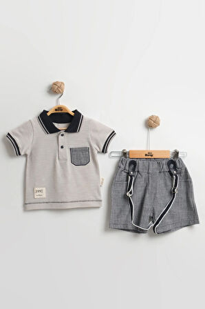 Erkek Bebek Lacost Tarz Askılı Şortlu Takım (9-12-18 Ay) Organik