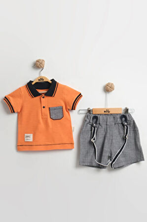 Erkek Bebek Lacost Tarz Askılı Şortlu Takım (9-12-18 Ay) Organik