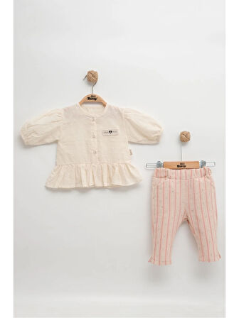 "Çizgili Pantolonlu Dokuma Gömlekli Yazlık  Bebek Takım "