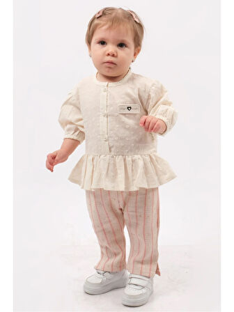 "Çizgili Pantolonlu Dokuma Gömlekli Yazlık  Bebek Takım "