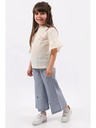 "İspanyol Paça Dokuma Gömlekli Kız Yazlık Takım "