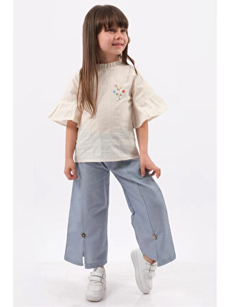 "İspanyol Paça Dokuma Gömlekli Kız Yazlık Takım "