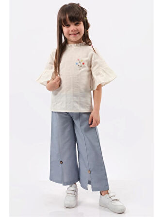 "İspanyol Paça Dokuma Gömlekli Kız Yazlık Takım "