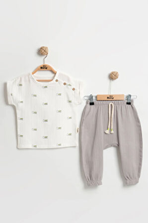 Erkek Çocuk Timsah Baskılı 2'li Yazlık Takım (2-3-4-5 Yaş) Organik Pamuk