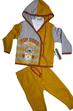 Erkek Bebek Çoban Düğmeli Penye 3'lü Takım (Organik Pamuklu)