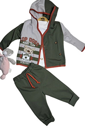 Erkek Bebek Çoban Düğmeli Penye 3'lü Takım (Organik Pamuklu)