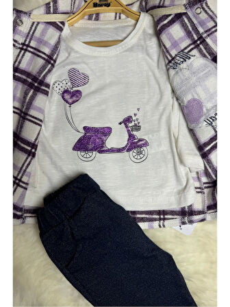 Kız ekose 3 lü Gömlek takım