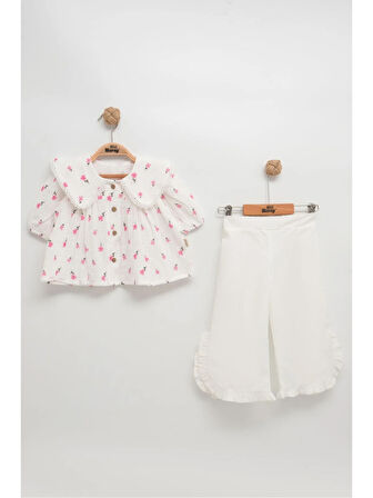 Çiçek Desenli Müslin Gömlek & Fırfırlı İkili Takım - 1,2,3,4 Yaş Kız Bebek