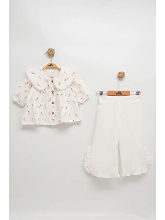 Çiçek Desenli Müslin Gömlek & Fırfırlı İkili Takım - 1,2,3,4 Yaş Kız Bebek