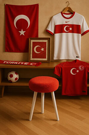 Fanatik Welsoft Kumaş Gürgen Ahşap 3 Ayaklı Konforlu Modern Taraftar Taburesi Fan Pufu Takım Oturağı