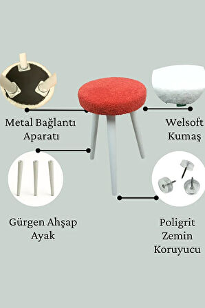 Fanatik Welsoft Kumaş Gürgen Ahşap 3 Ayaklı Konforlu Modern Taraftar Taburesi Fan Pufu Takım Oturağı