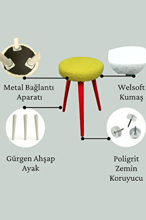 Fanatik Welsoft Kumaş Gürgen Ahşap 3 Ayaklı Konforlu Modern Taraftar Taburesi Fan Pufu Takım Oturağı