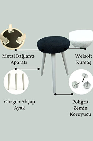 Fanatik Welsoft Kumaş Gürgen Ahşap 3 Ayaklı Konforlu Modern Taraftar Taburesi Fan Pufu Takım Oturağı