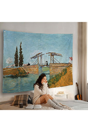 Vincent van Gogh Arles'taki Langlois Köprüsü Duvar Örtüsü - Langlois Bridge at Arles-7171
