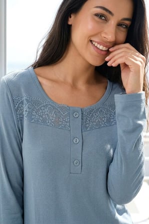 Kadın Dantelli Bambu Viskon Uzun Kollu Mevsimlik Soft Örme Yumuşak Pijama Takımı
