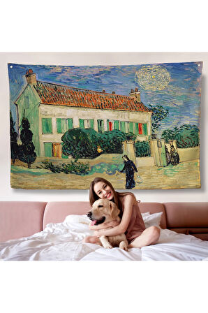 Vincent Van Gogh - Geceleyin Beyaz Ev Duvar Örtüsü - White House at Night-7173