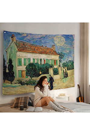 Vincent Van Gogh - Geceleyin Beyaz Ev Duvar Örtüsü - White House at Night-7173