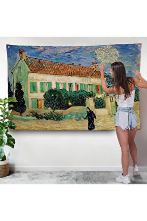 Vincent Van Gogh - Geceleyin Beyaz Ev Duvar Örtüsü - White House at Night-7173