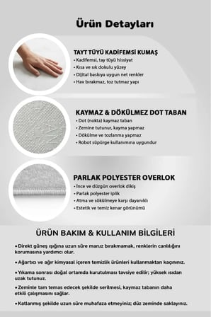 Yıkanabilir Kaymaz Taban Dijital Baskılı Halı ve Yolluk – Leke Tutmaz Salon & Mutfak Halısı