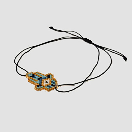 Uretti - Buket 8636 - El İşi Miyuki Boncuk İşlemeli Hamsa Bileklik 23cm - Mavi
