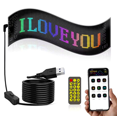 Pixel Led Panel Digital Ekran Animasyon Yazı Ekleme Telefondan Kontrol Göz Amimasyon 37cm Uzunlukta (16×64)