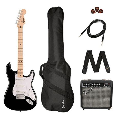 Squier Sonic Stratocaster Black Frontman 10G Amfi Elektro Gitar Seti