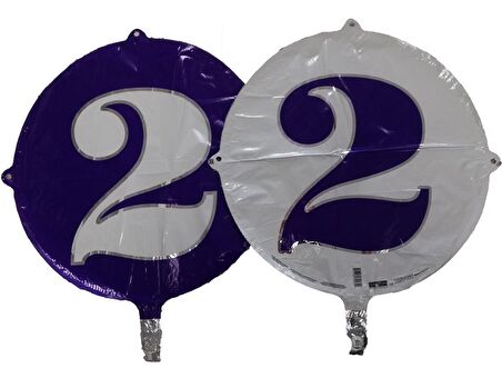 FOLYO BALON RAKAM 2 ÇİFT TARAFLI MOR-BEYAZ 18'' - PAKETTE 1 ADET