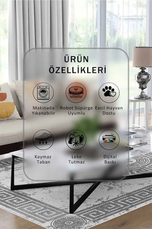 Yıkanabilir Kaymaz Taban Dijital Baskılı Halı ve Yolluk – Leke Tutmaz Salon & Mutfak Halısı