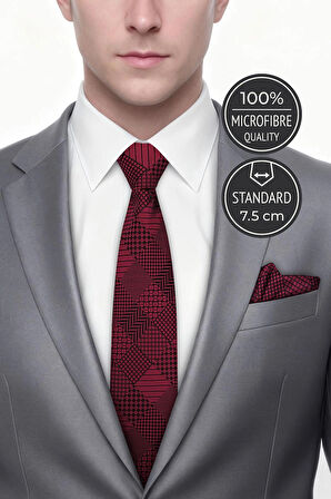 Mikro Desen Bordo Kravat & Mendil