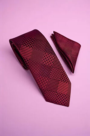 Mikro Desen Bordo Kravat & Mendil