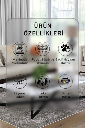 Yıkanabilir Kaymaz Taban Dijital Baskılı Halı ve Yolluk – Leke Tutmaz Salon & Mutfak Halısı