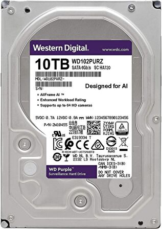 Western Digital WD Purple WD102PURZ Sata 3.0 7200 RPM 3.5 inç 10 TB Harddisk