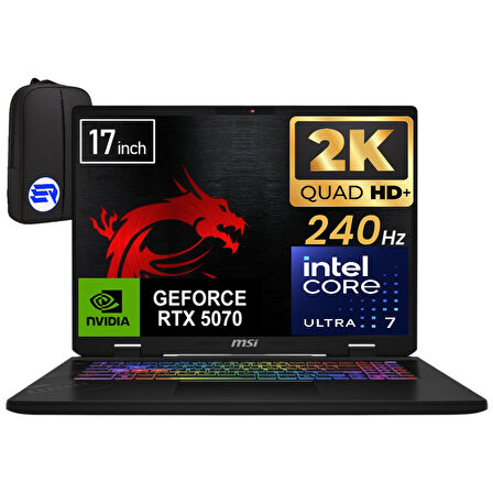 Msi Crosshaır 17 Hx Aı D2XWGKG-018XTREP3 Intel Core Ultra 7 255HX 32GB 512GB SSD RTX5070 17" W11 Pro Qhd+ 240Hz + Elektropasaj Çanta