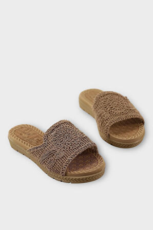 Kadın Örgülü Günlük Rahat Terlik VİZON