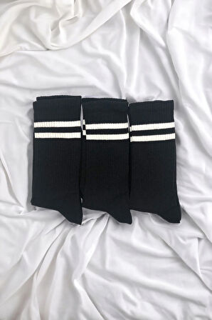 Unisex 3'lü Siyah Fitilli Tenis Çorabı