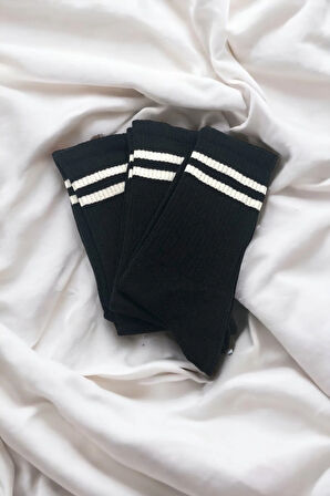 Unisex 3'lü Siyah Fitilli Tenis Çorabı