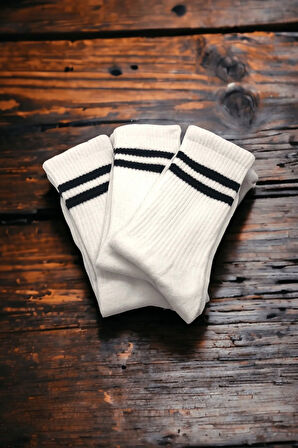 Unisex 3'lü Beyaz Fitilli Tenis Çorabı