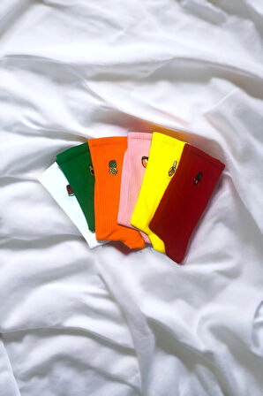 6 Çift Meyve Nakışlı Rengarenk Çorap Seti