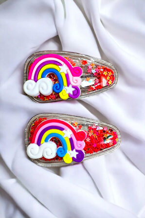 2 Li Pullu Gökkuşaklı Çıt Çıt Çocuk Toka Seti