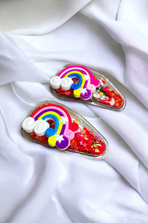 2 Li Pullu Gökkuşaklı Çıt Çıt Çocuk Toka Seti