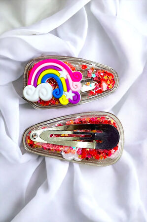 2 Li Pullu Gökkuşaklı Çıt Çıt Çocuk Toka Seti