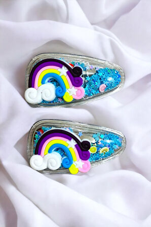 2 Li Pullu Gökkuşaklı Çıt Çıt Çocuk Toka Seti