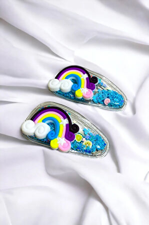 2 Li Pullu Gökkuşaklı Çıt Çıt Çocuk Toka Seti