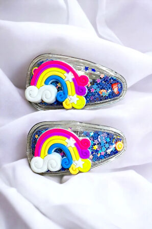 2 Li Pullu Gökkuşaklı Çıt Çıt Çocuk Toka Seti