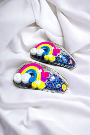 2 Li Pullu Gökkuşaklı Çıt Çıt Çocuk Toka Seti