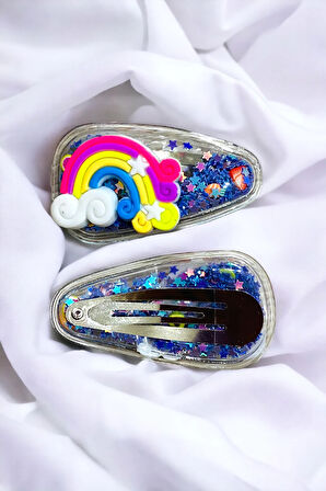 2 Li Pullu Gökkuşaklı Çıt Çıt Çocuk Toka Seti